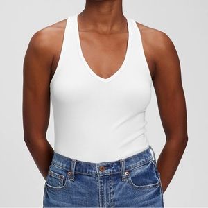 Modern Racerback V-Neck Bodysuit Optic White (GAP) BNWT Size Small